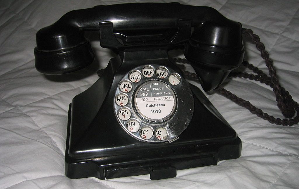 UK Dialling Codes - A black rotary dial GPO 232 Telephone without bell set